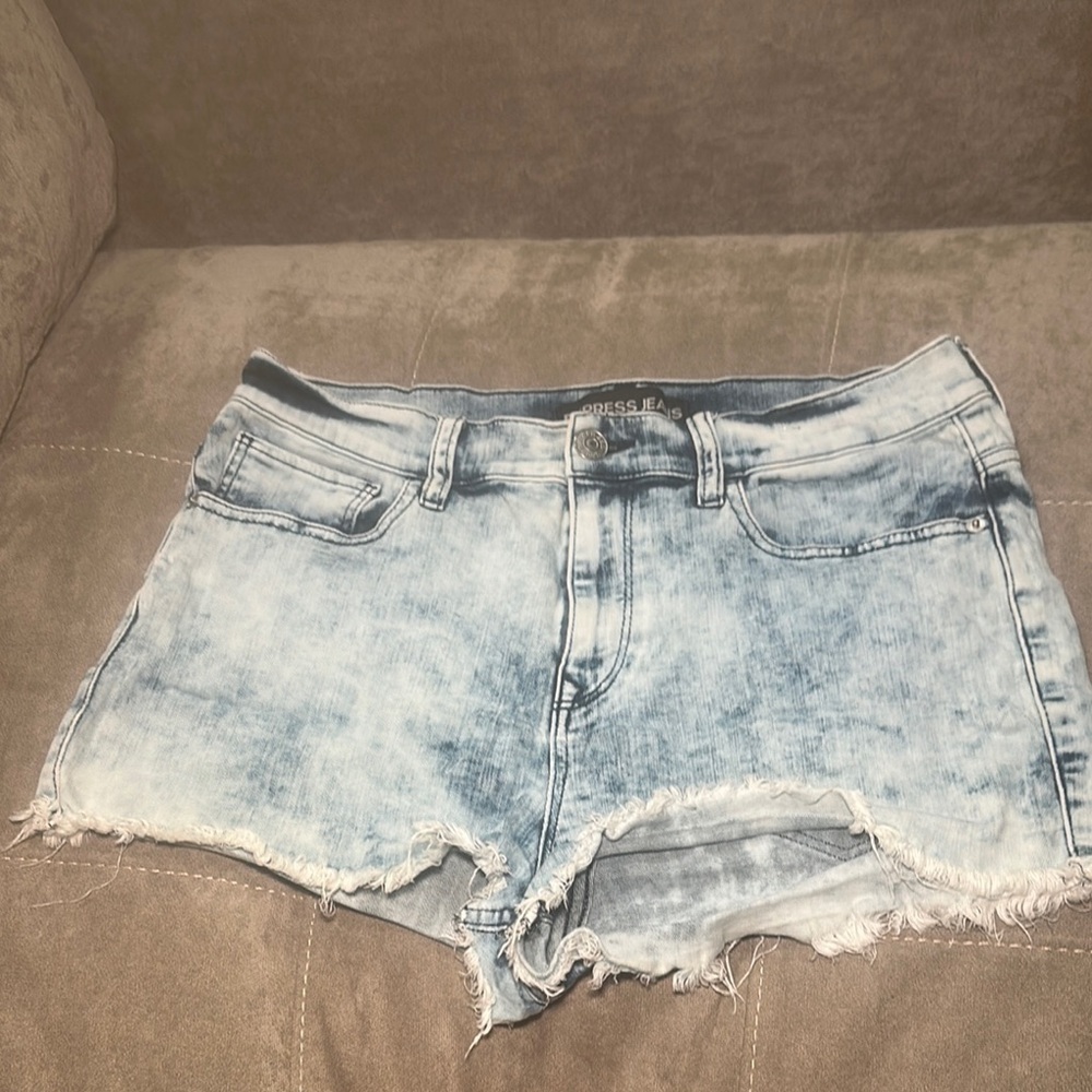 Express Blue Jean Shorts with Vintage Distressed Look